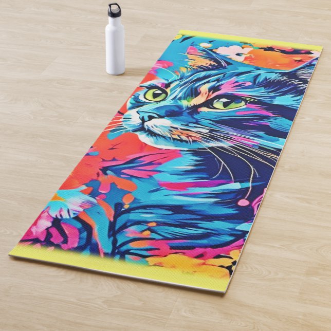 Meow Masterpieces: Optimal Cat Paint Art Yoga Mat (In Situ)