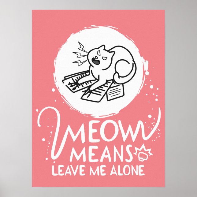 Meow Means Leave Me Alone - Angry Funny Cat Poster (Front)