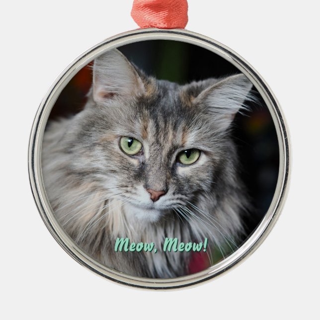 Meow Meow Cat Portrait Metal Tree Decoration (Front)