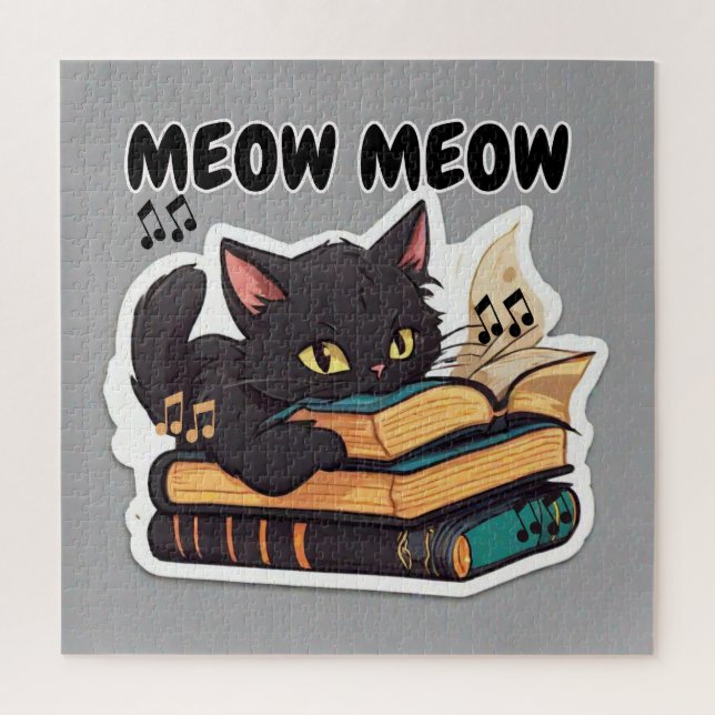 Meow Meow Cat Reading Book Jigsaw Puzzle (Vertical)