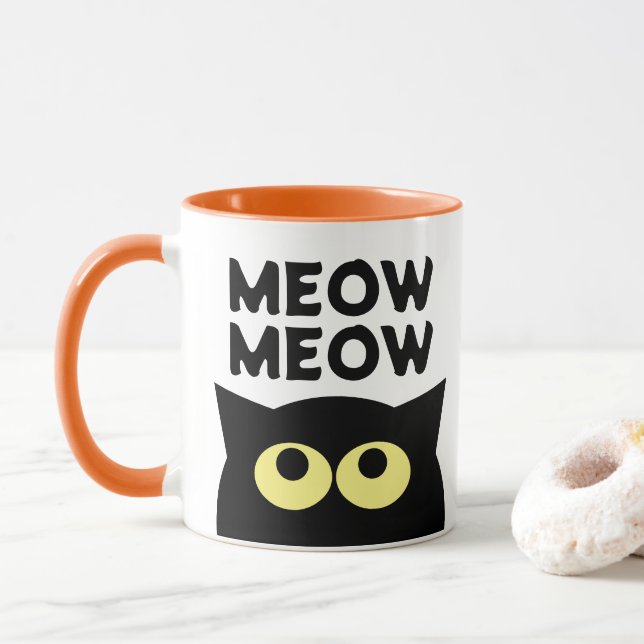 Meow Meow funny cat meme cartoon coffee mug gift  (With Donut)