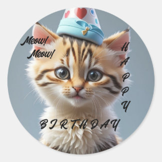Meow! Meow! Happy Birthday Classic Round Sticker