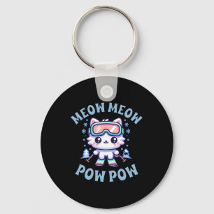 Meow Meow Pow Pow Cute Kawaii Skiing Cat Key Ring