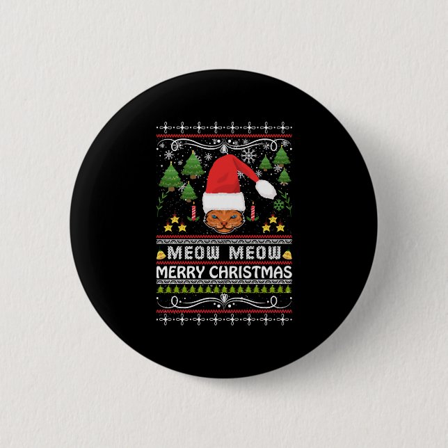 Meow Meow Ugly Christmas Sweater 6 Cm Round Badge (Front)