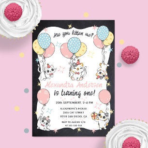 Meow Milestone: Cat Theme 1st Birthday Invitation