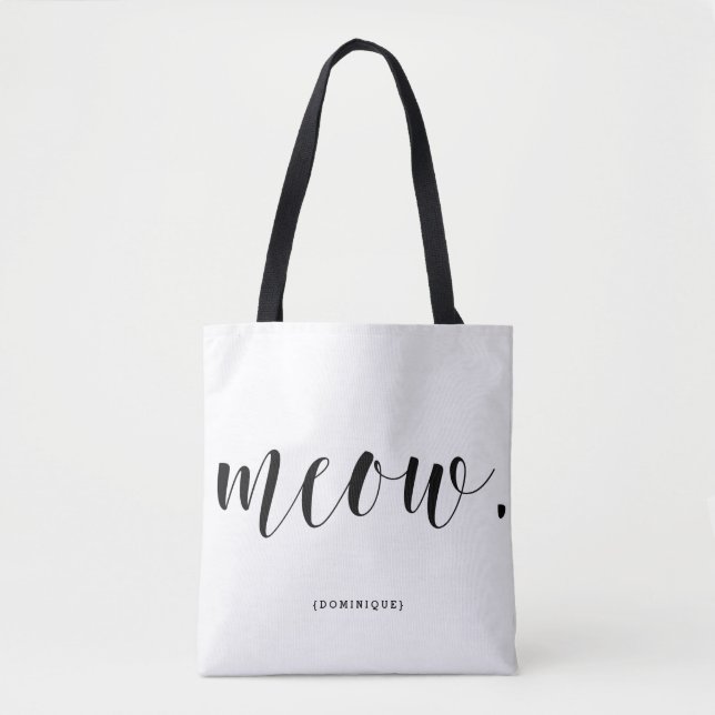 Meow Modern Calligraphy Personalised Polka Dots Tote Bag (Front)