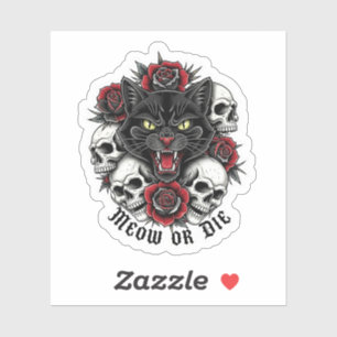 Meow or Die – Gothic Cat with Skulls and Roses