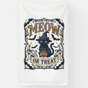 Meow Or Treat Cat Halloween Spooky Cat Vintage Vec Banner