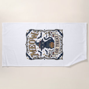 Meow Or Treat Cat Halloween Spooky Cat Vintage Vec Beach Towel