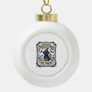 Meow Or Treat Cat Halloween Spooky Cat Vintage Vec Ceramic Ball Christmas Ornament
