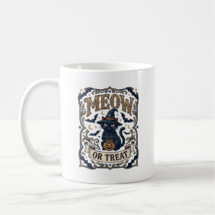 Meow Or Treat Cat Halloween Spooky Cat Vintage Vec Coffee Mug