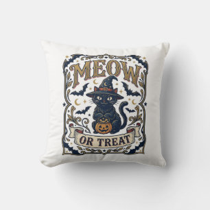 Meow Or Treat Cat Halloween Spooky Cat Vintage Vec Cushion
