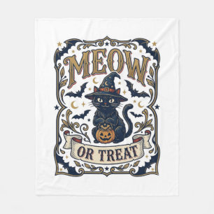 Meow Or Treat Cat Halloween Spooky Cat Vintage Vec Fleece Blanket