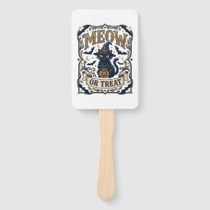 Meow Or Treat Cat Halloween Spooky Cat Vintage Vec Hand Fan