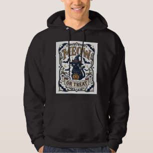 Meow Or Treat Cat Halloween Spooky Cat Vintage Vec Hoodie