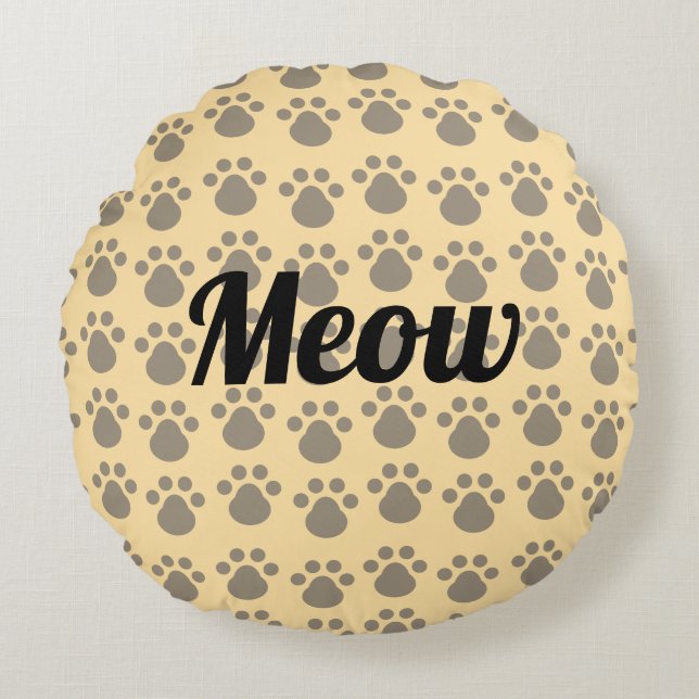 Meow, Paw Prints Round Cushion (Front)