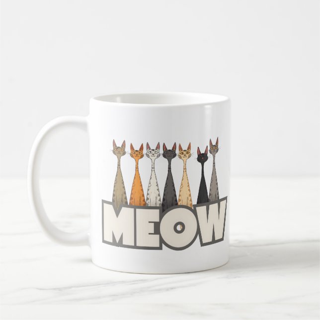 Meow Peeking Cats - Funny Cat Lover Humor Graphic Coffee Mug (Left)