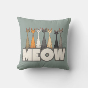 Meow Peeking Cats Funny Sage Green Cat Lover Print Cushion