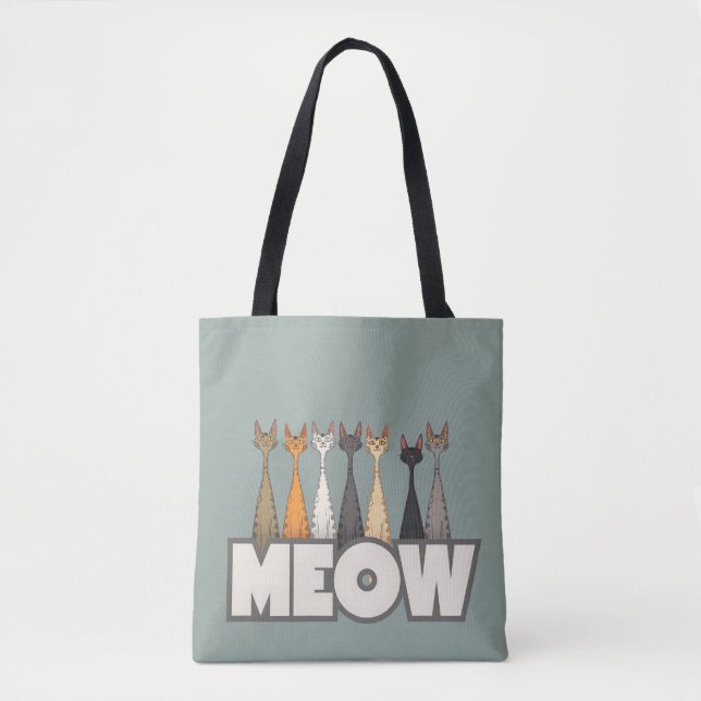 Meow Peeking Cats Funny Sage Green Cat Lover Print Tote Bag (Front)