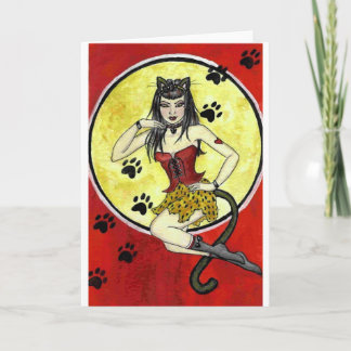'Meow' Pin-Up Girl Card