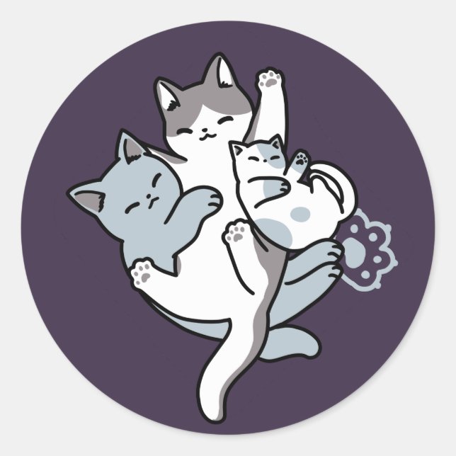 Meow Pounce Snuggle – Cute Sleeping Cats Classic Round Sticker (Front)