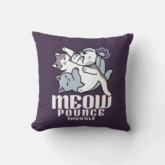 Meow Pounce Snuggle – Cute Sleeping Cats Cushion (Front)