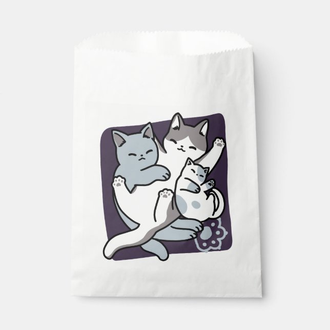 Meow Pounce Snuggle – Cute Sleeping Cats Favour Bags (Front)