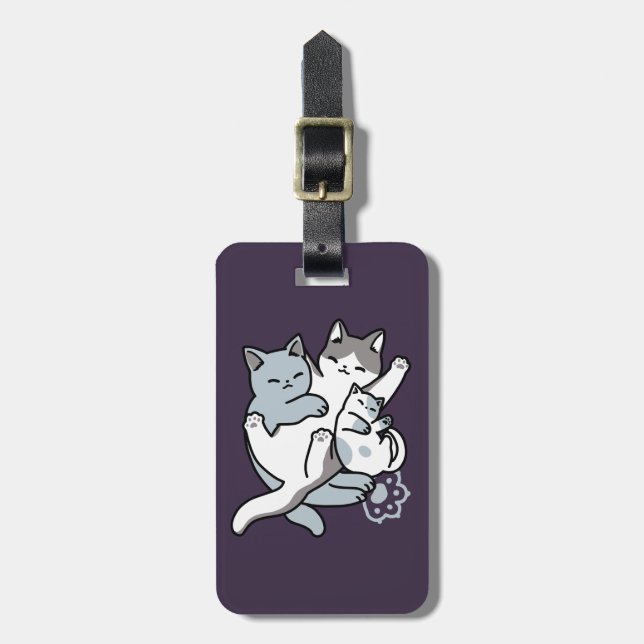 Meow Pounce Snuggle – Cute Sleeping Cats Luggage Tag (Front Vertical)