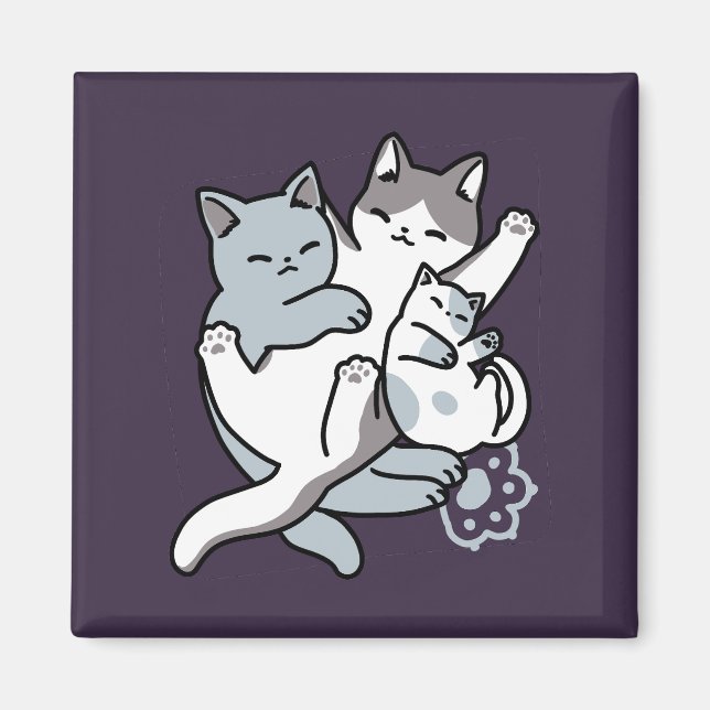 Meow Pounce Snuggle – Cute Sleeping Cats Magnet (Front)