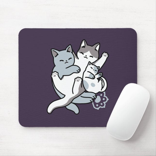 Meow Pounce Snuggle – Cute Sleeping Cats Mouse Mat (With Mouse)