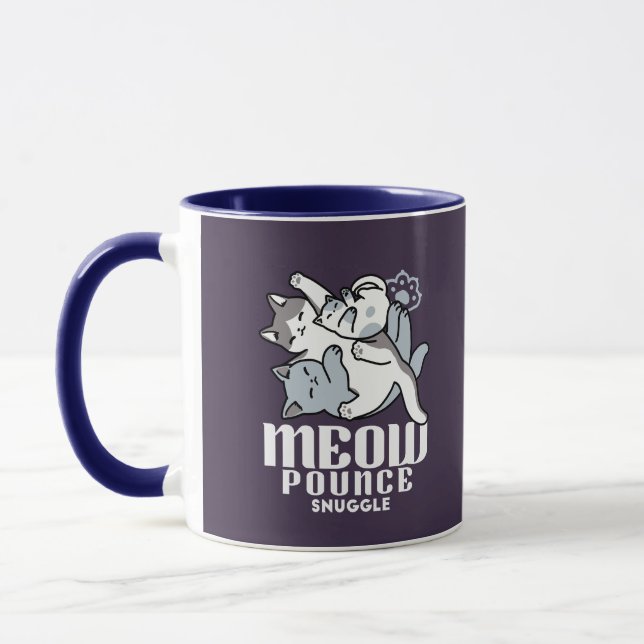 Meow Pounce Snuggle – Cute Sleeping Cats Mug (Left)