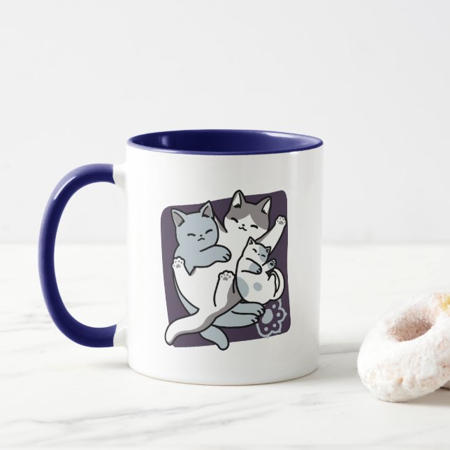 Meow Pounce Snuggle – Cute Sleeping Cats Mug (With Donut)