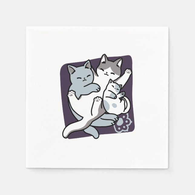 Meow Pounce Snuggle – Cute Sleeping Cats Napkin (Front)