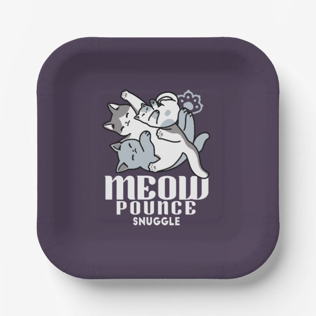 Meow Pounce Snuggle – Cute Sleeping Cats Paper Plate (Front)