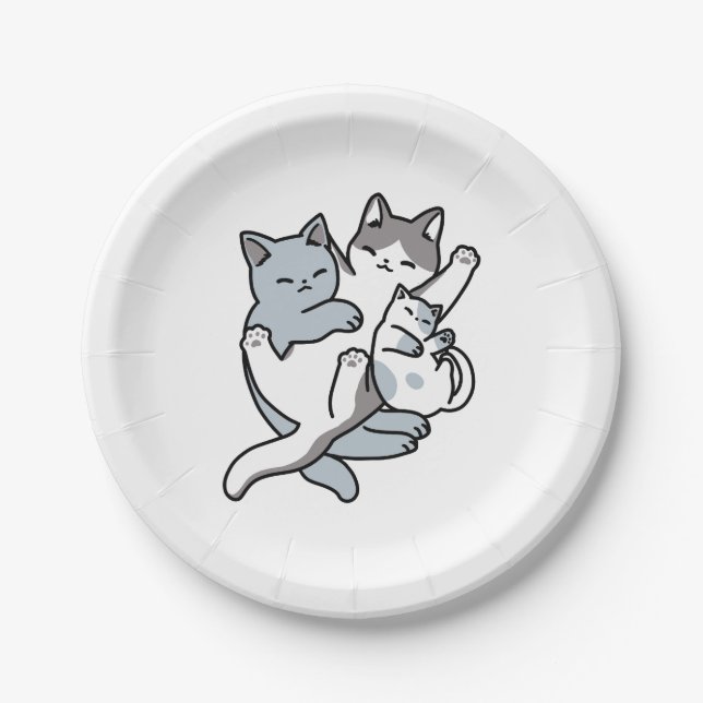 Meow Pounce Snuggle – Cute Sleeping Cats Paper Plate (Front)