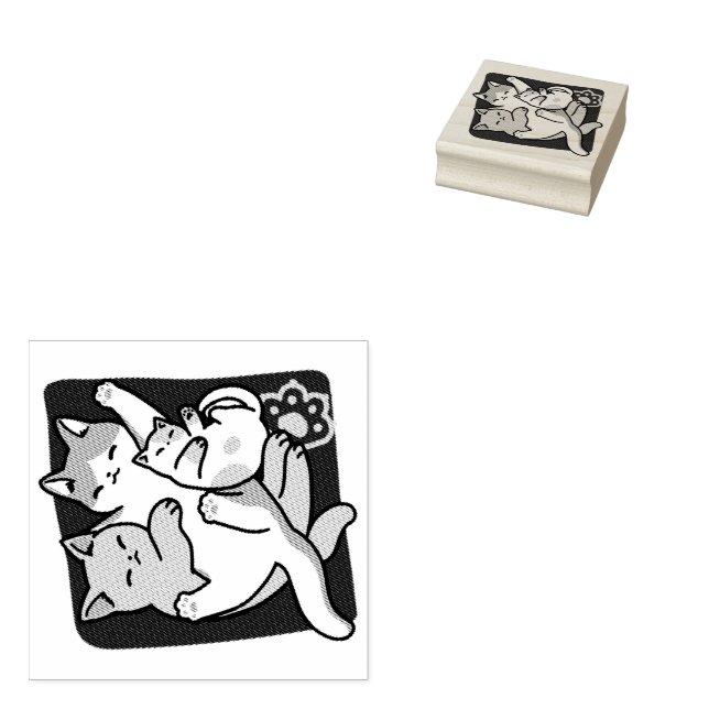 Meow Pounce Snuggle – Cute Sleeping Cats Rubber Stamp (Stamped)