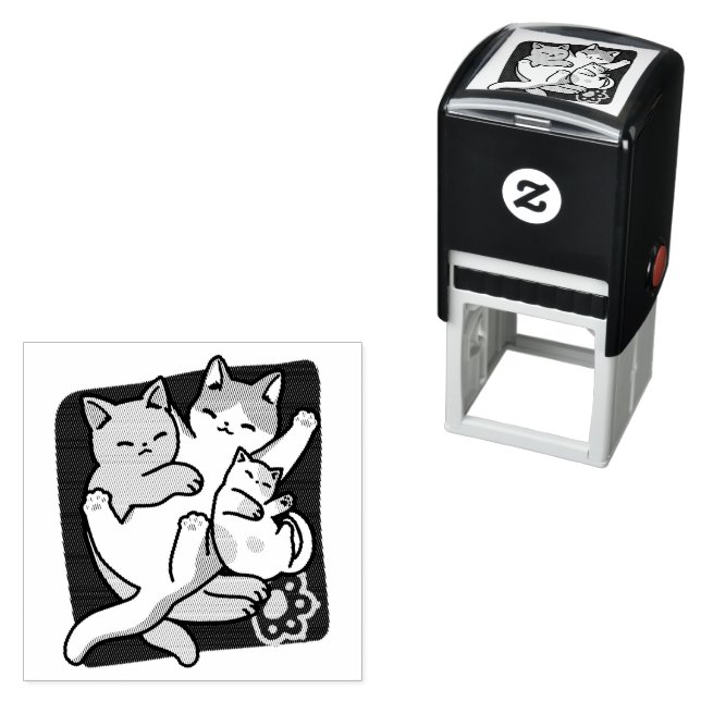 Meow Pounce Snuggle – Cute Sleeping Cats Self-inking Stamp (In Situ)
