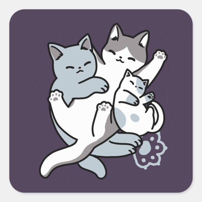 Meow Pounce Snuggle – Cute Sleeping Cats Square Sticker (Front)