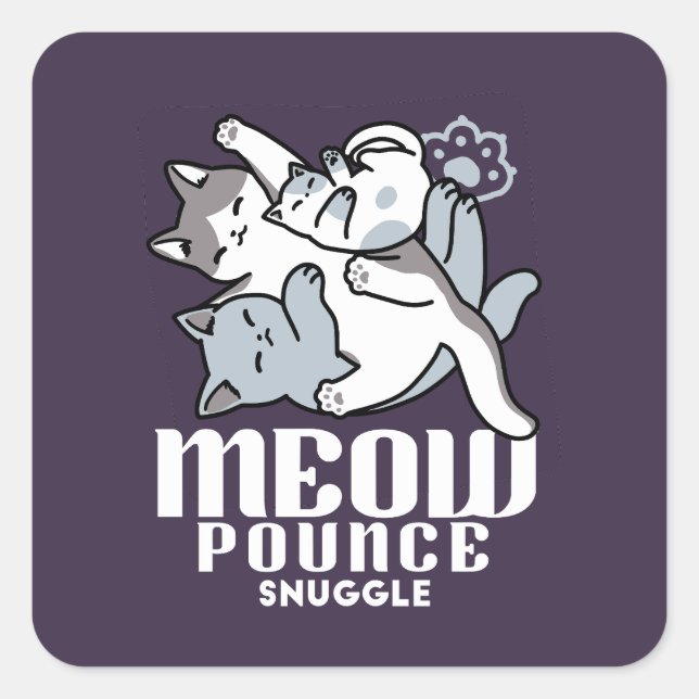 Meow Pounce Snuggle – Cute Sleeping Cats Square Sticker (Front)
