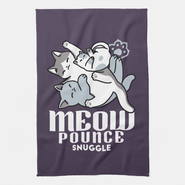 Meow Pounce Snuggle – Cute Sleeping Cats Tea Towel (Vertical)