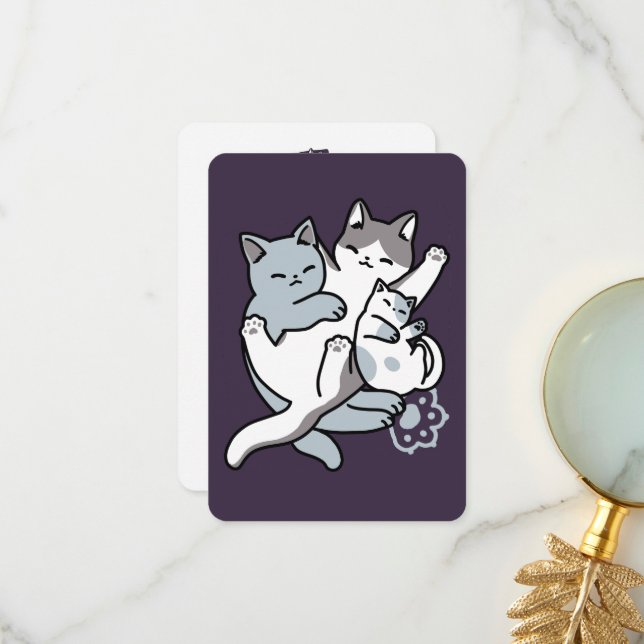 Meow Pounce Snuggle – Cute Sleeping Cats Thank You Card (Front/Back In Situ)