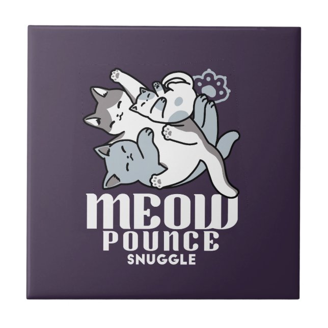 Meow Pounce Snuggle – Cute Sleeping Cats Tile (Front)