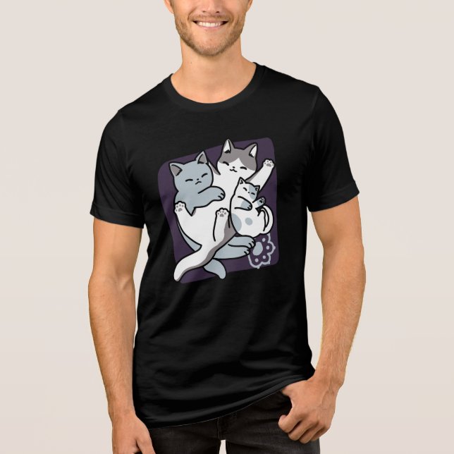 Meow Pounce Snuggle – Cute Sleeping Cats Tri-Blend Shirt (Front)