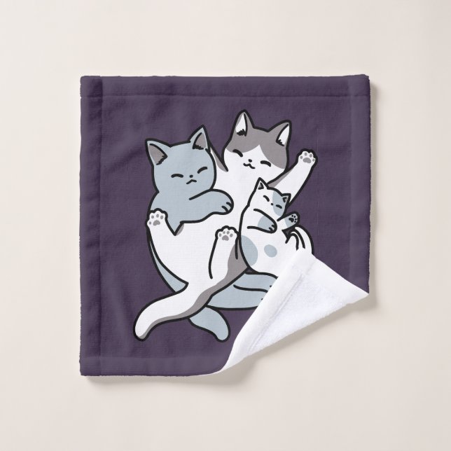 Meow Pounce Snuggle – Cute Sleeping Cats Wash Cloth (Wash Cloth)