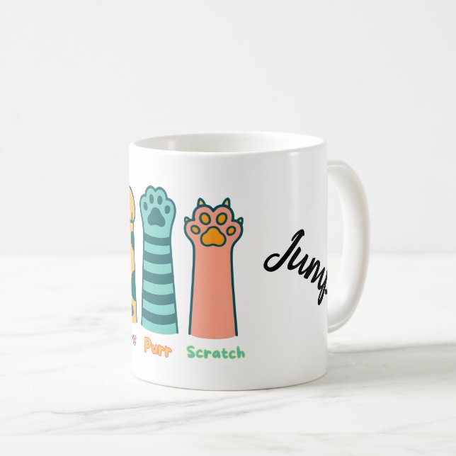 Meow Purr Scratch – Cute Funny Cat Paw Mug  (Front Right)