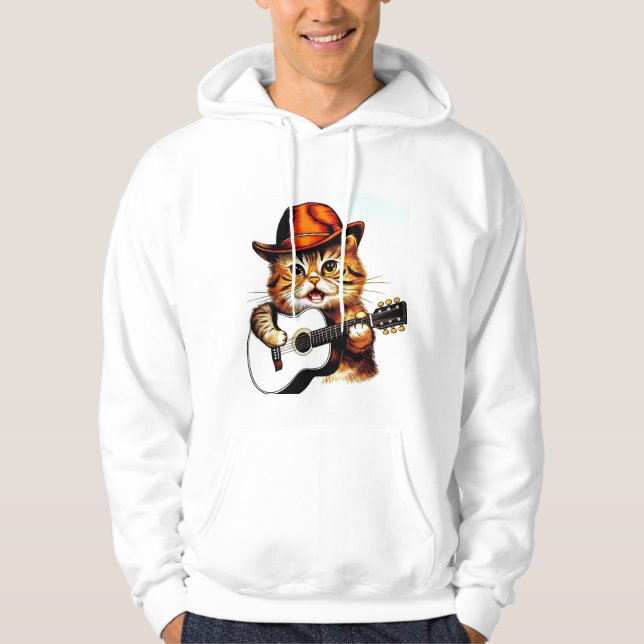 Meow-sic Star: Funny Singing Cat Hooded Sweatshirt (Front)