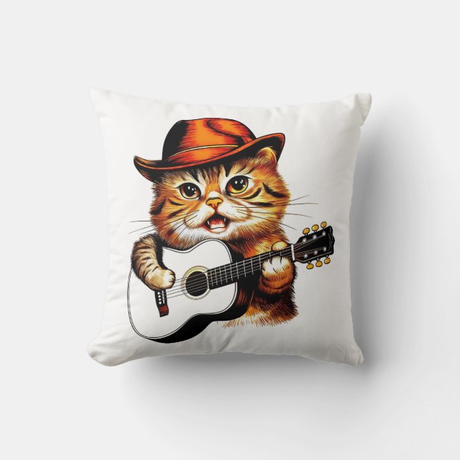 Meow-sic Star Funny Singing Cat Pillow (Front)