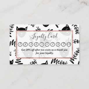 Meow Simple Modern Black White Cats Typography Loyalty Card