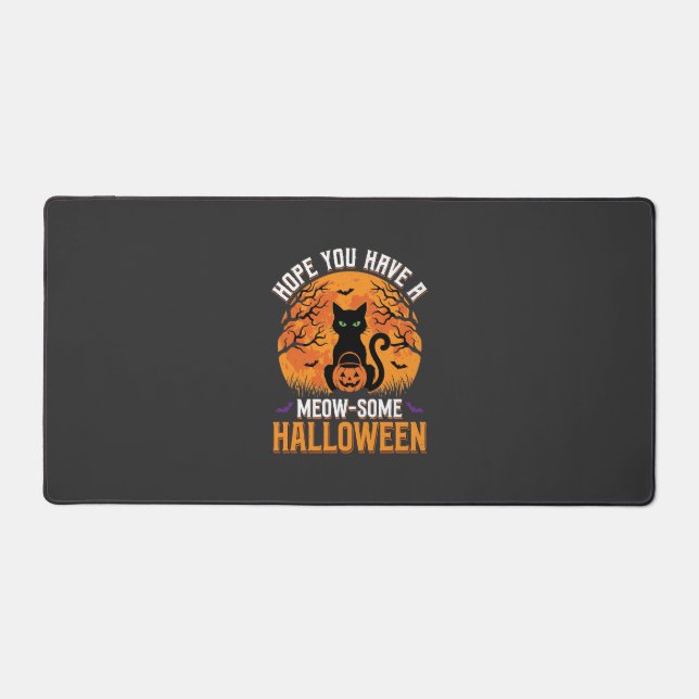Meow-Some Halloween Black Cat Desk Mat (Front)