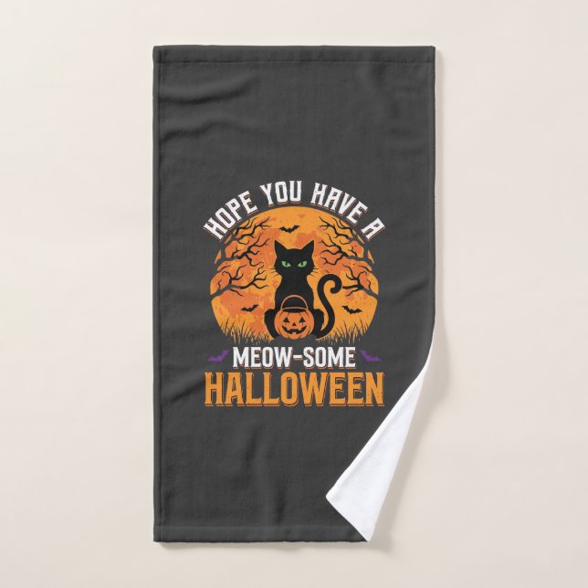 Meow-Some Halloween Black Cat Hand Towel (Hand Towel)